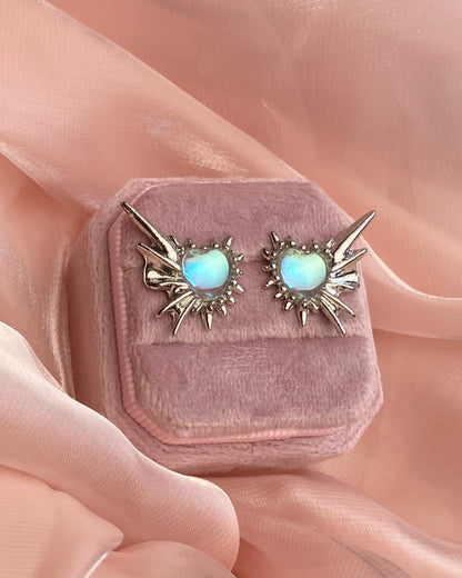 Moonstone Spiky Heart Earrings | ☾208