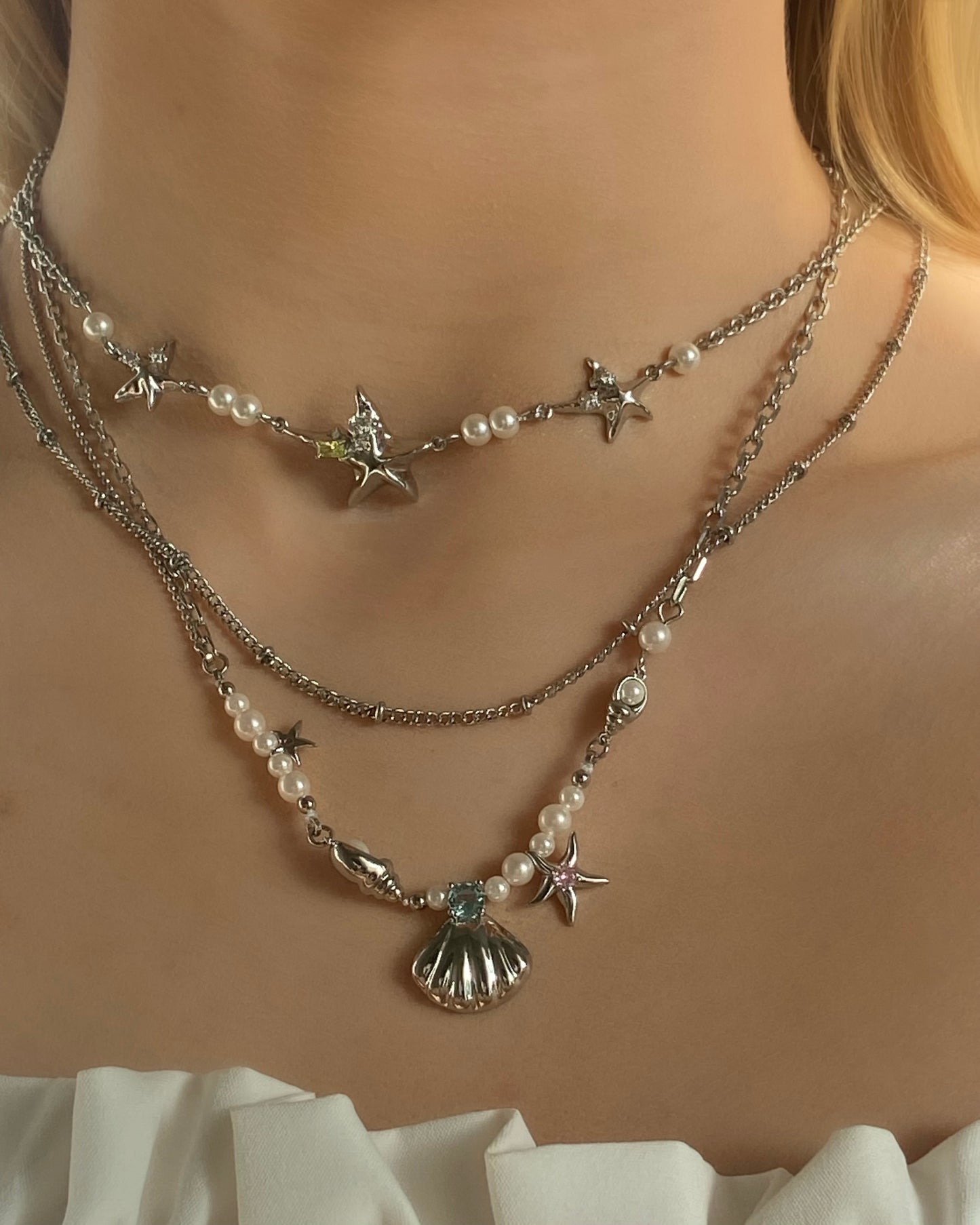 Seashell Starfish & Pearls Necklace | ☾151