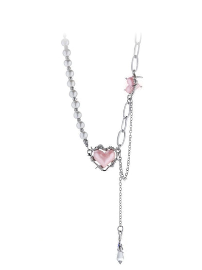 Barbed Wire Heart Pearl Necklace | ☾029