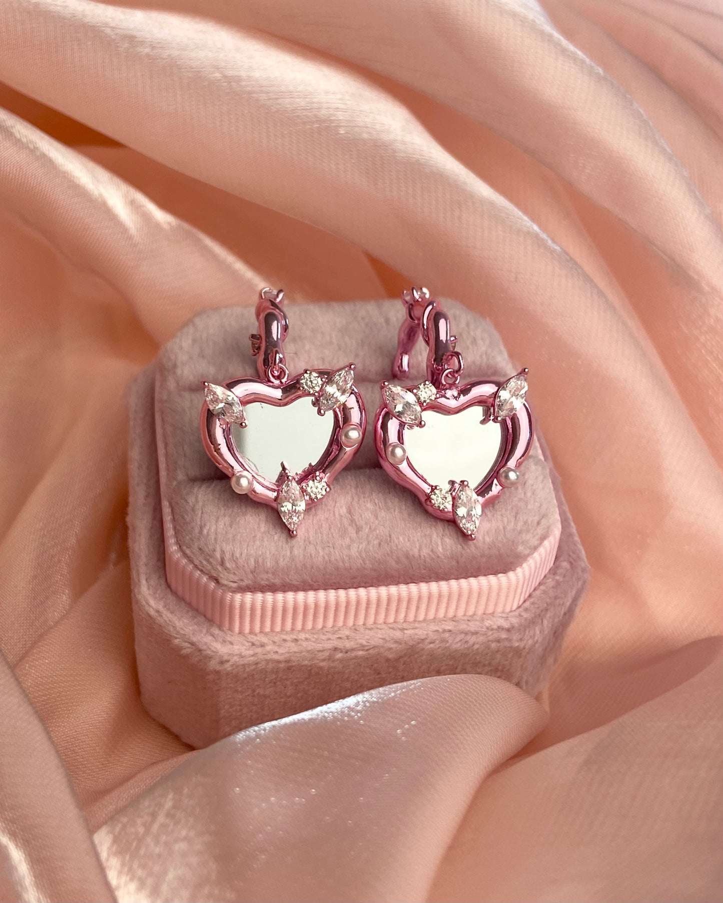 Pink Heart Mirror Earrings | ☾187