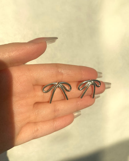 Silver Bow Ribbon Stud Earrings | ☾130