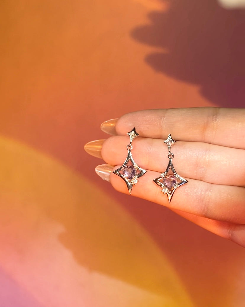 Purple Heart Star Drop Earrings | ☾186