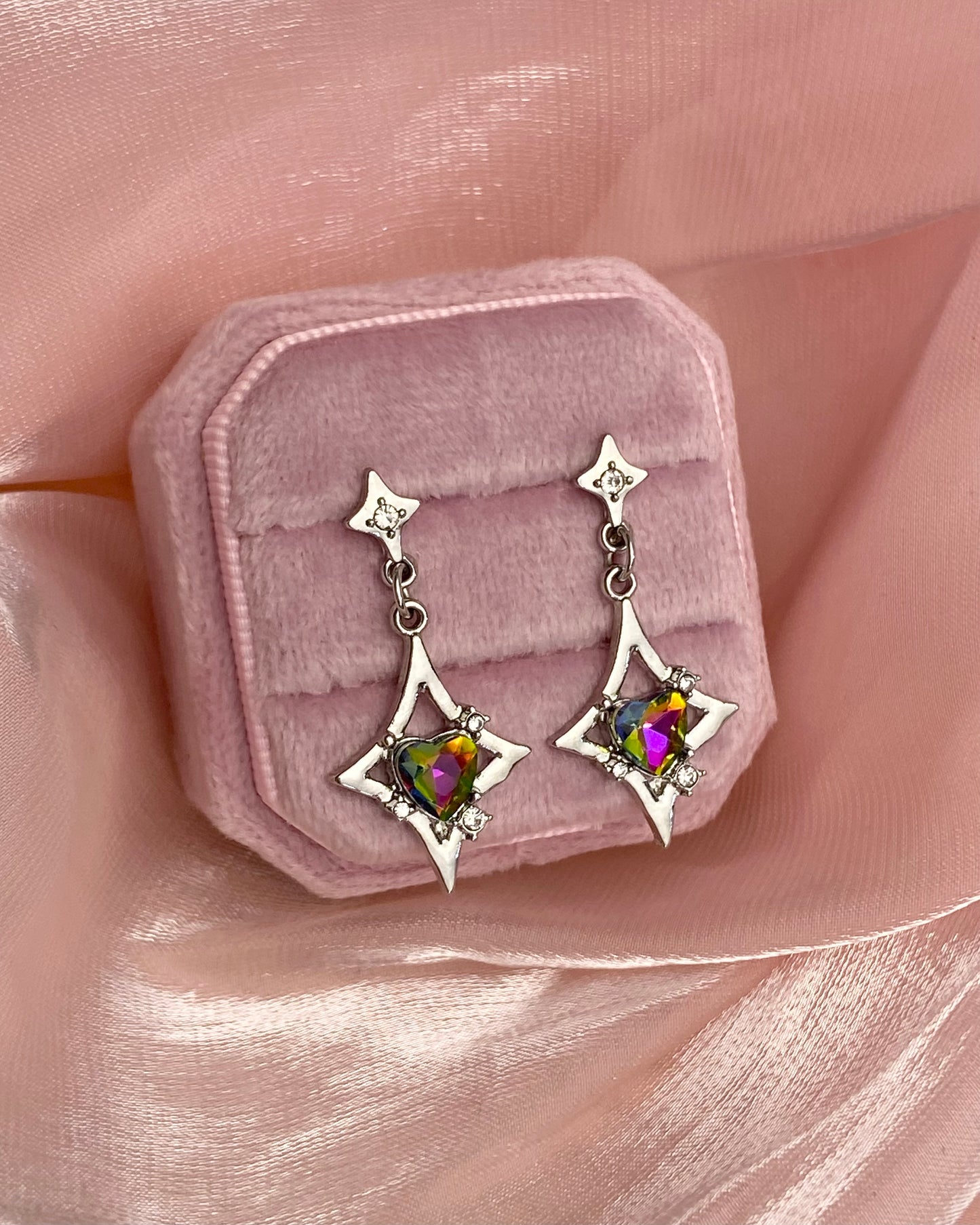 Rainbow Heart Star Drop Earrings | ☾185