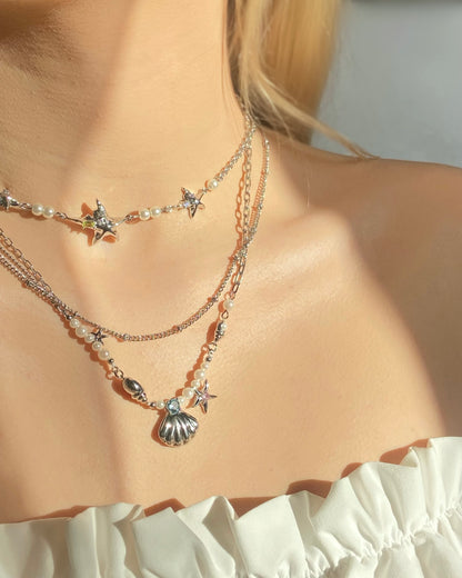 Seashell Starfish & Pearls Necklace | ☾151