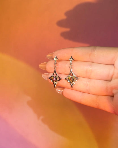 Rainbow Heart Star Drop Earrings | ☾185