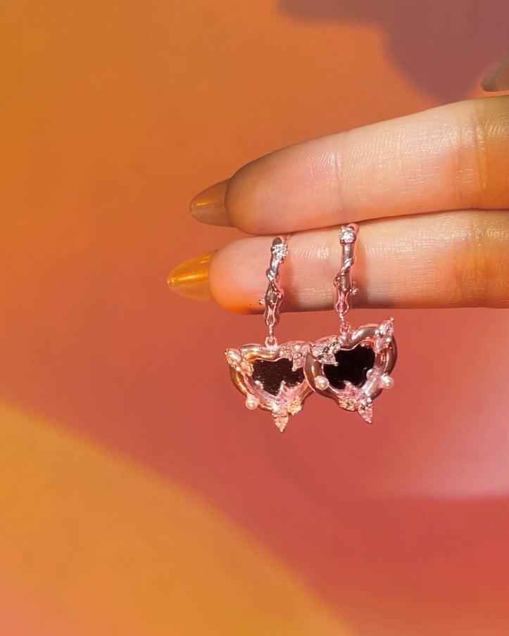 Pink Heart Mirror Earrings | ☾187