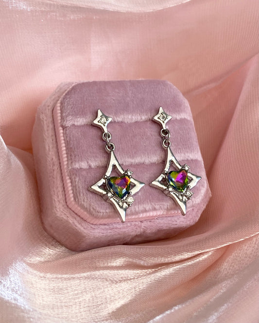 Rainbow Heart Star Drop Earrings | ☾185