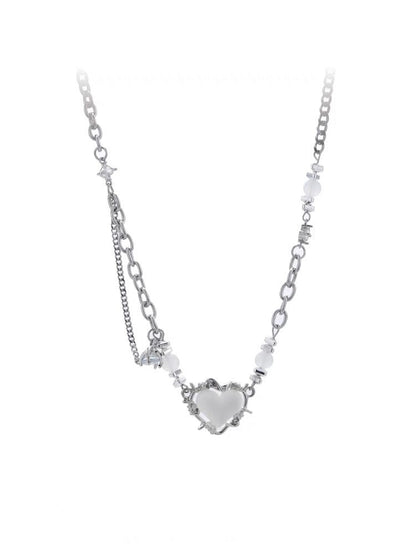 White Barbed Wire Heart Necklace | ☾004