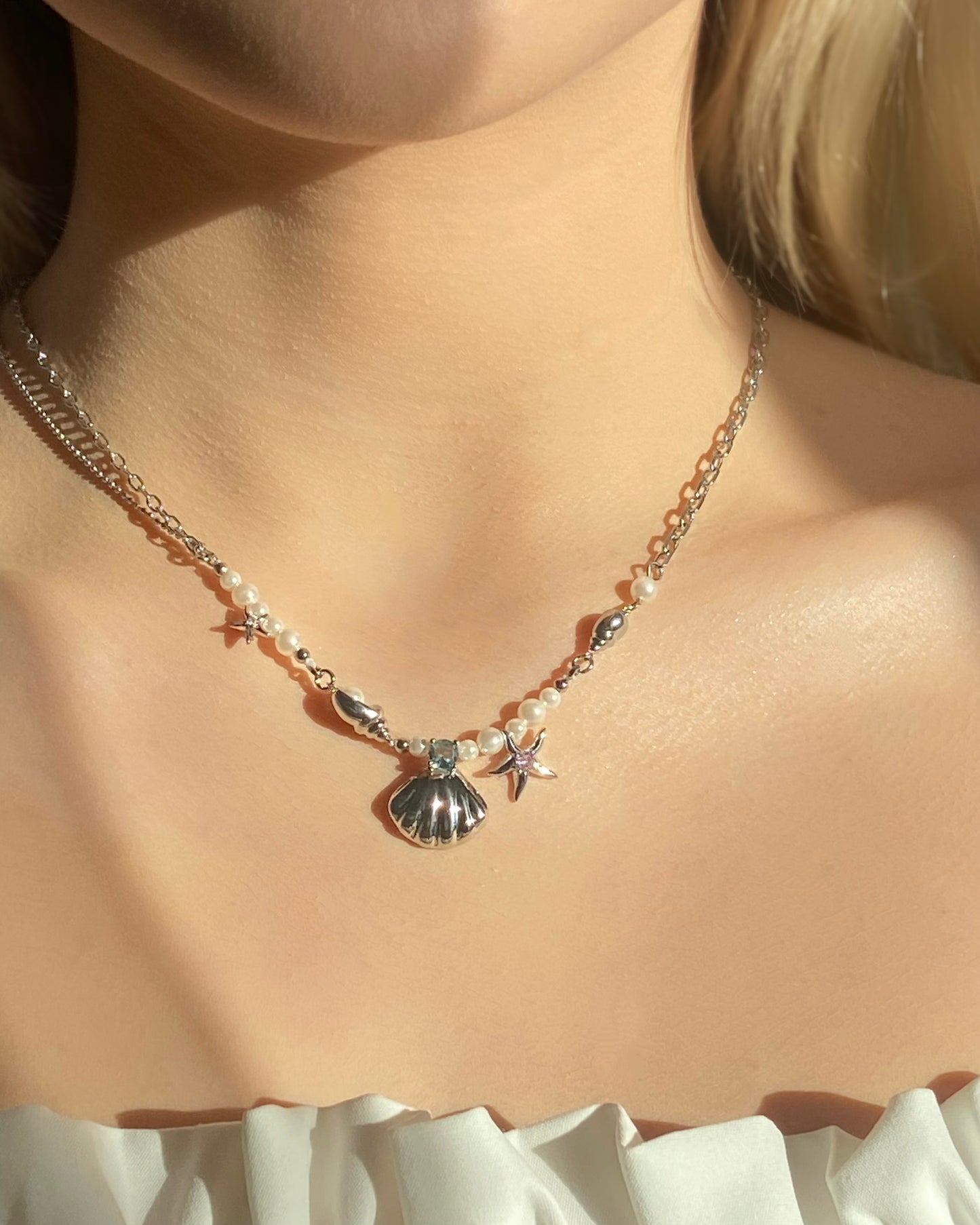 Seashell Starfish & Pearls Necklace | ☾151