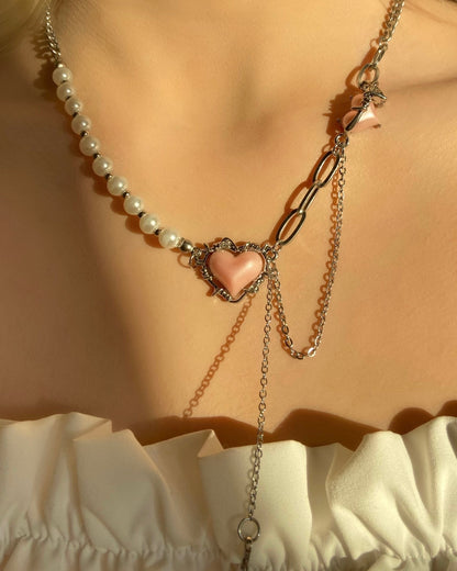 Barbed Wire Heart Pearl Necklace | ☾029