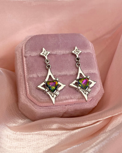 Rainbow Heart Star Drop Earrings | ☾185