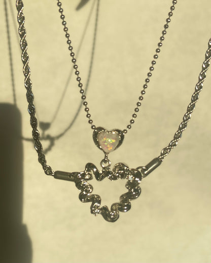 Twisted Heart Opal Layered Necklace | ☾016