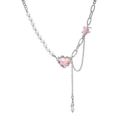 Barbed Wire Heart Pearl Necklace | ☾029