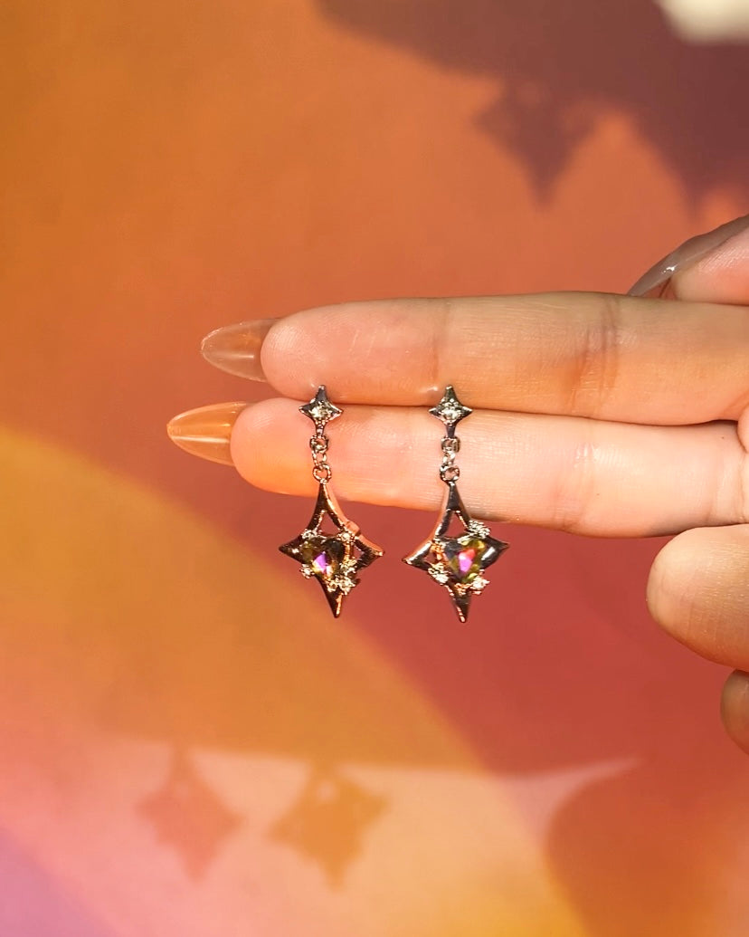 Rainbow Heart Star Drop Earrings | ☾185