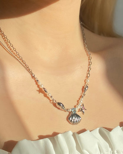 Seashell Starfish & Pearls Necklace | ☾151