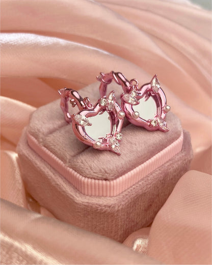 Pink Heart Mirror Earrings | ☾187