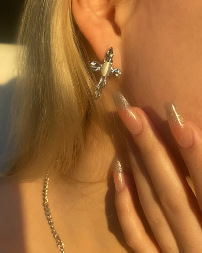 White Moonstone Cross Earrings | ☾095