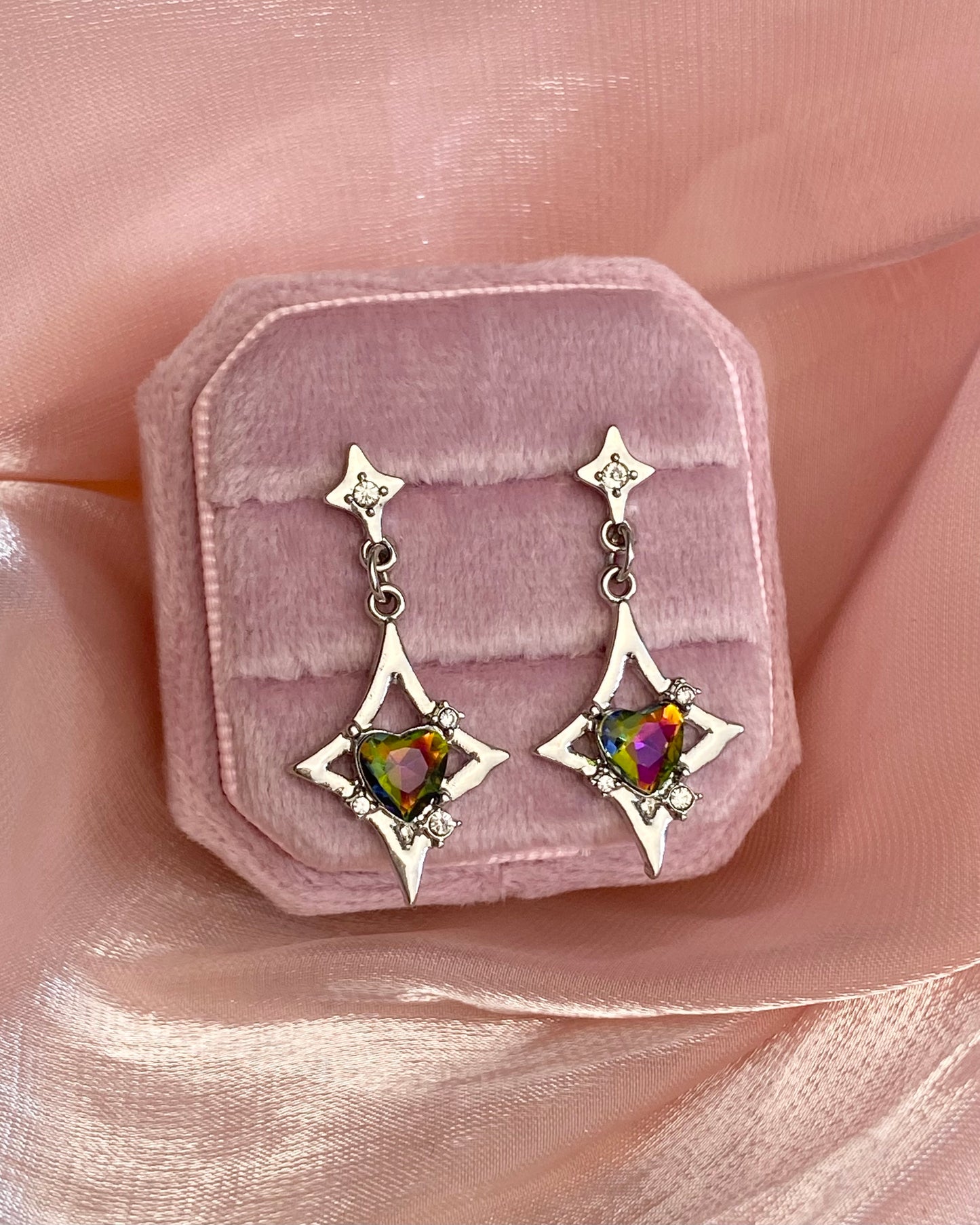 Rainbow Heart Star Drop Earrings | ☾185