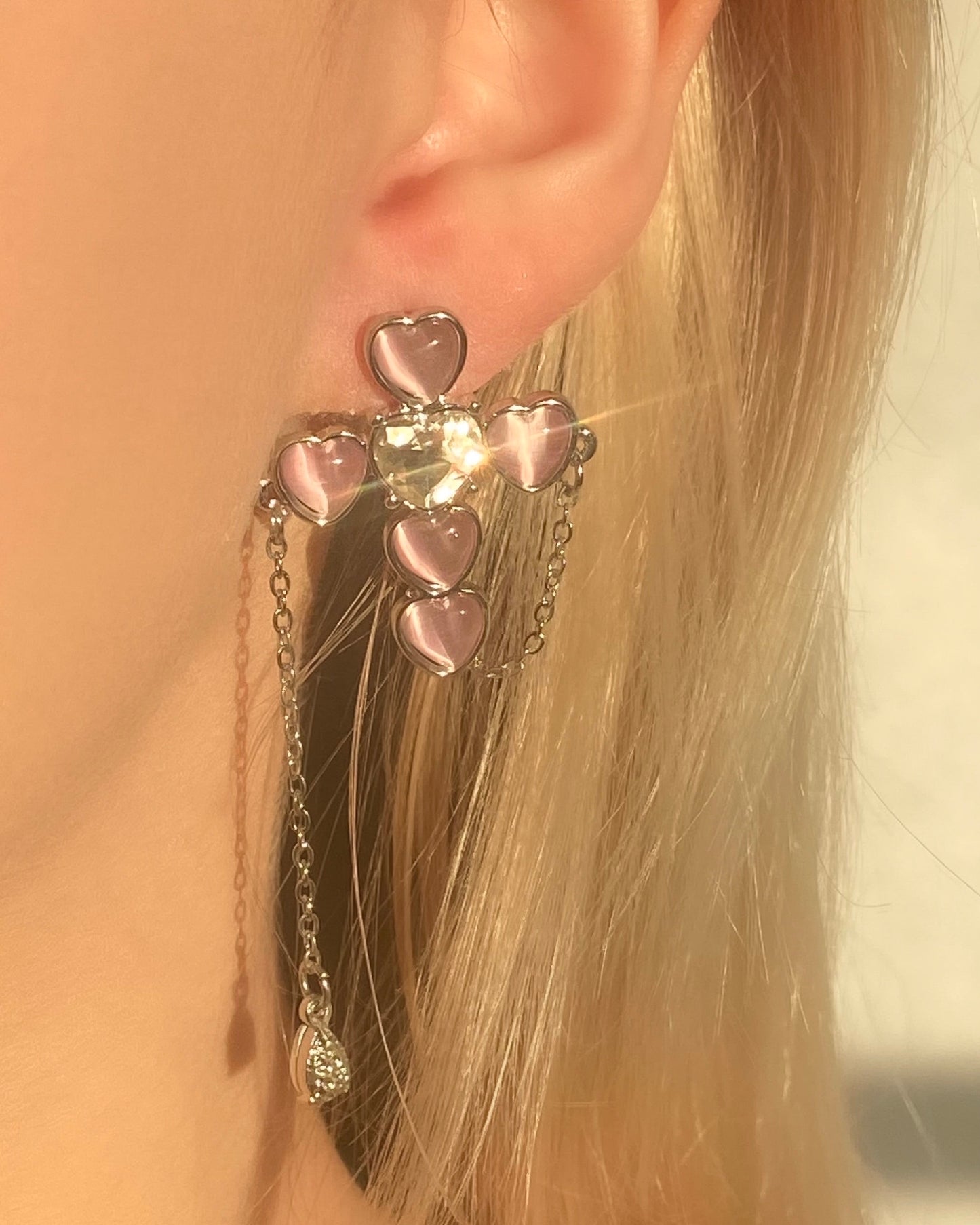 Pink Heart Cross Earrings | ☾100