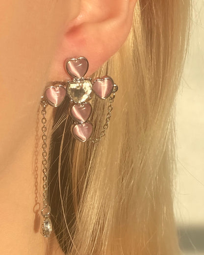 Pink Heart Cross Earrings | ☾100